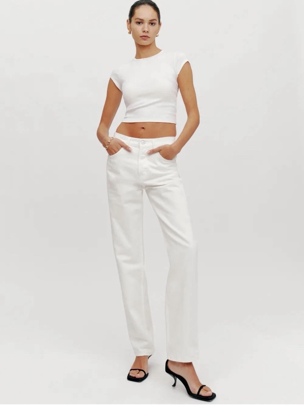 Reformation Casey Mid-Rise Relaxed Straight Jean in Vintage White - Size 31